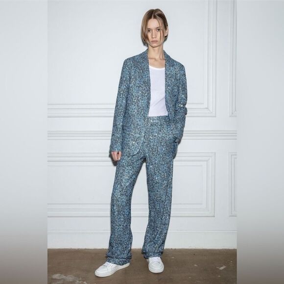 NEW Zadig & Voltaire Vanille Sequin Blazer Denim Blue Size 34 / XS - Picture 13 of 13